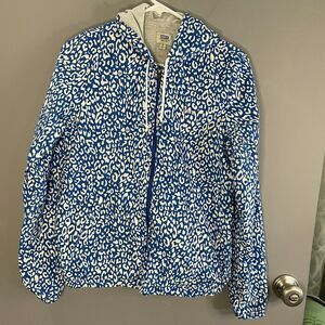 Obey Womens S Blue Cheetah Print Full Zip Hooded Windbreaker